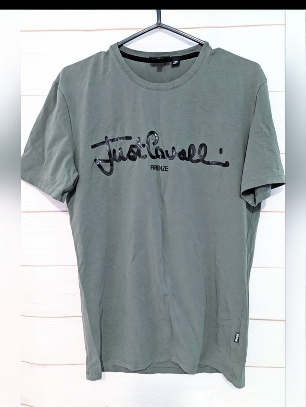 Euc Just Cavalli Roberto Cavalli Olive Green Short Sleeve Logo Tee Size Large